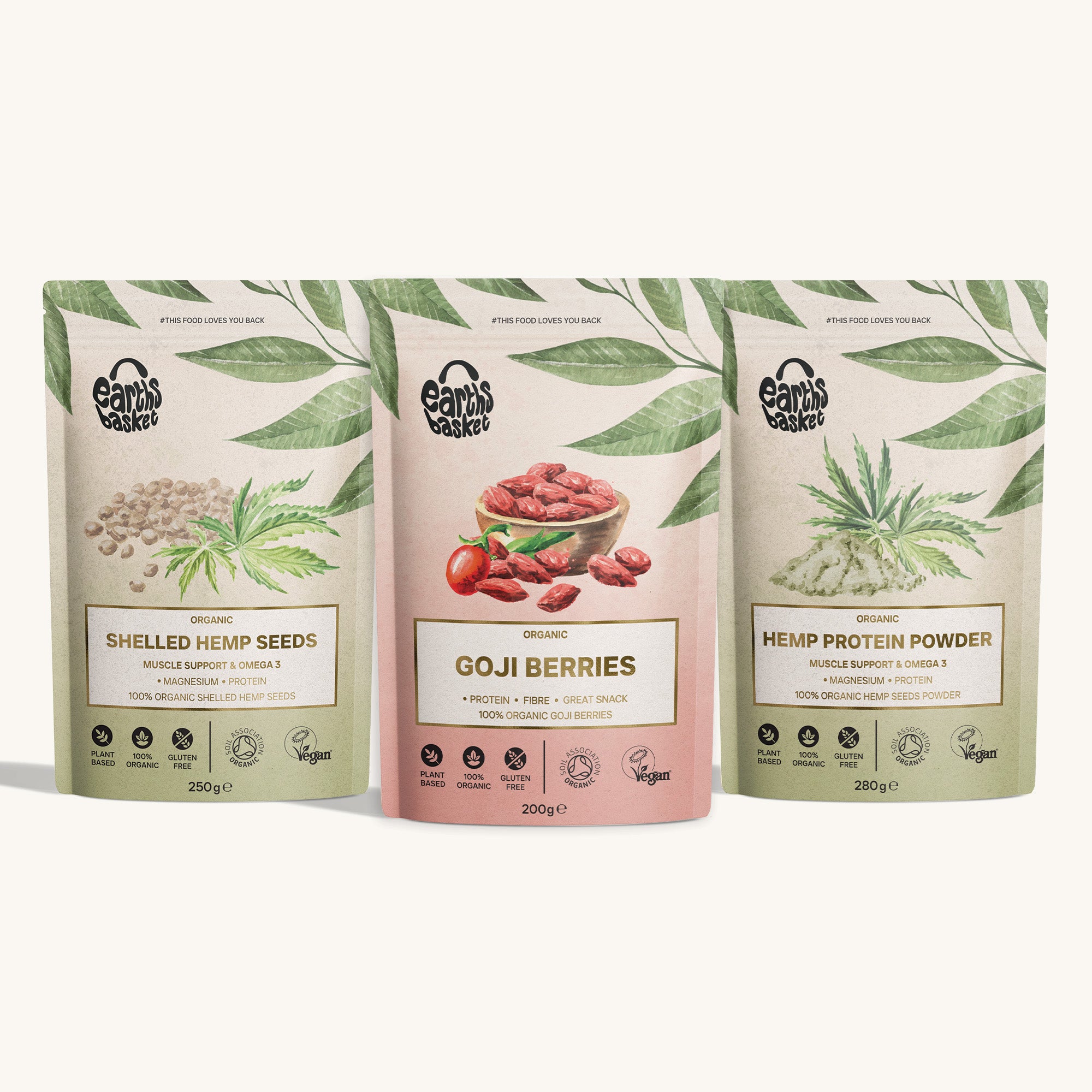 Image showcasing Bundle: Shelled Hemp seeds | Hemp Protein | Goji Berries – Earths Basket