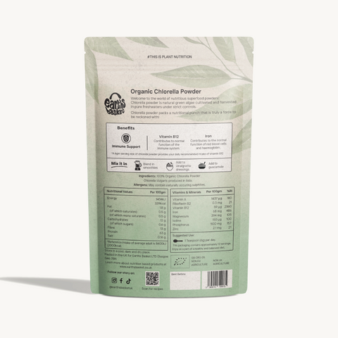 Back side of the package of Chlorella powder