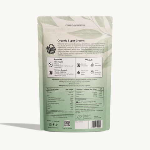 Backside of packaging of Super Green Powder 